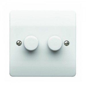 MK Electric K1524WHILV Logic Plus White Moulded 2 Gang 2 Way Intelligent LED Dimmer Switch LED Rating: 4W-70W