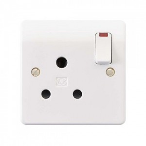 MK Electric K2493WHI Logic Plus White Moulded 1 Gang Double Pole Round Pin Switched Socket With Neon 15A