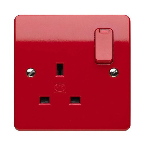 MK Electric K2657D1RED Logic Plus Red Moulded 1 Gang Double Pole Switched Socket With Neon & Dual Earth 13A