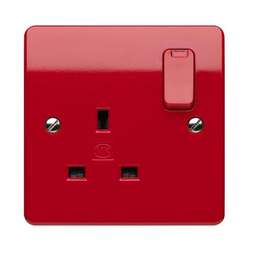 MK Electric K2657D1RED Logic Plus Red Moulded 1 Gang Double Pole Switched Socket With Neon & Dual Earth 13A