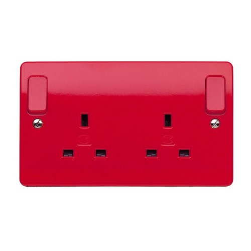MK Electric K2746CED1RED Logic Plus Red Moulded 2 Gang Double Pole Switched Socket With Outboard Rockers & Clean Earth 13A