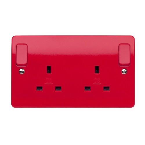 MK Electric K2746CED1RED Logic Plus Red Moulded 2 Gang Double Pole Switched Socket With Outboard Rockers & Clean Earth 13A