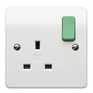 MK Electric K2757D2WHI Logic Plus White Moulded 1 Gang Double Pole Switched Socket With Green Rocker & Dual Earth 13A