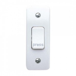 MK Electric K4848PWHI Logic Plus White Moulded 1 Gang Retractive Architrave Push Switch Marked PRESS 10A