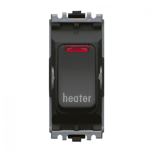 MK Electric K4896NHRBLK Grid Plus Black 1 Module Double Pole 1 Way Grid Switch With Neon Marked HEATER 20A