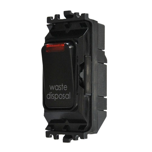 MK Electric K4896NWDBLK Grid Plus Black 1 Module Double Pole 1 Way Grid Switch With Neon Marked WASTE DISPOSAL 20A
