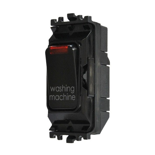 MK Electric K4896NWMBLK Grid Plus Black 1 Module Double Pole 1 Way Grid Switch With Neon Marked WASHING MACHINE 20A
