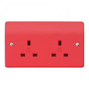 MK Electric K781RED Logic Plus Red Moulded 2 Gang Unswitched Socket With Dual Earth 13A