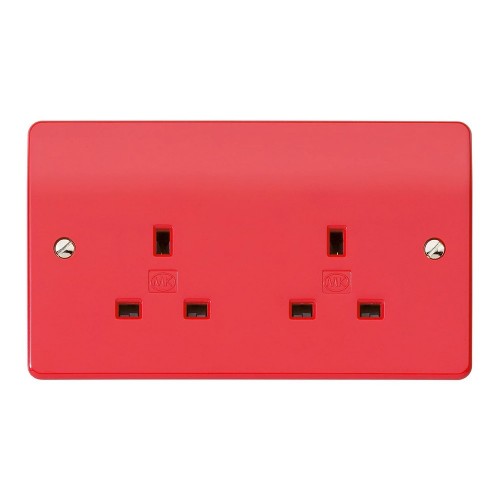 MK Electric K781RED Logic Plus Red Moulded 2 Gang Unswitched Socket With Dual Earth 13A