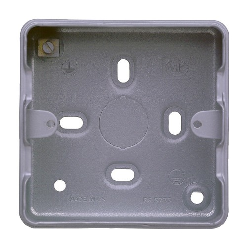 MK Electric K8901ALM Grid Plus Aluminium 1 & 2 Gang Surface Deep Box c/w 5 x 20mm Knockouts 73x73x40mm