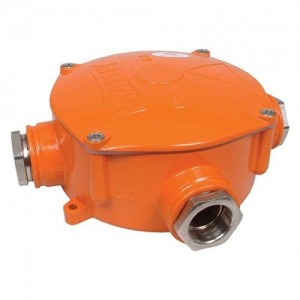 Pratley 08045 Orange Aluminium Alloy 3 Way Circular Size 1 Tee Junction Box With Glands & Shrouds IP68 25mm