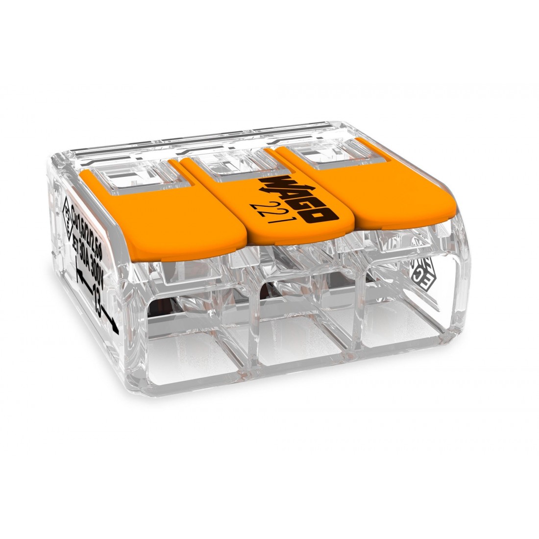 Wago 221613 3 Way 0.56mm Cable Splicing Connector 30 Pack IE