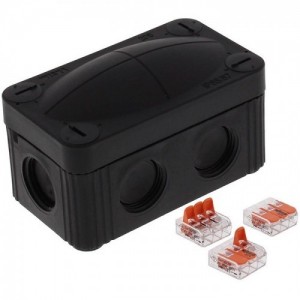 Wiska 10109900 COMBI® 206/WW/3221 Black Polypropylene Weatherproof Junction Box With 6 Self Sealing Cable Inlets & 3 x 221-413 Wago Lever Connectors IP66/IP67 400V L:85mm | W:49mm | D:51mm