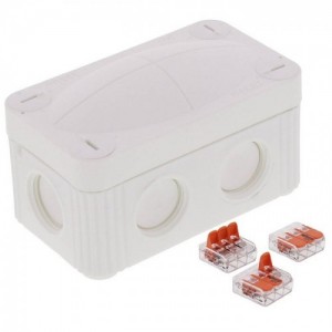 Wiska 10109902 COMBI® 206/WW/3221 White Polypropylene Weatherproof Junction Box With 6 Self Sealing Cable Inlets & 3 x 221-413 Wago Lever Connectors IP66/IP67 400V L:85mm | W:49mm | D:51mm