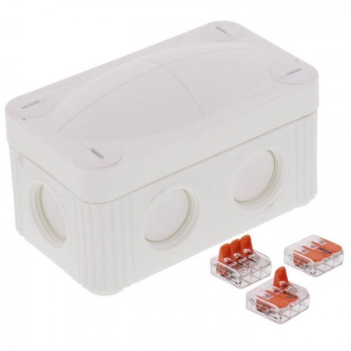 Wiska 10109902 COMBI® 206/WW/3221 White Polypropylene Weatherproof Junction Box With 6 Self Sealing Cable Inlets & 3 x 221-413 Wago Lever Connectors IP66/IP67 400V L:85mm | W:49mm | D:51mm