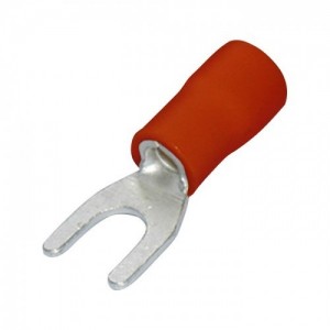 SWA 43RF Red Pre-Insulated Fork Terminal (Pack Size 100) DiaØ: 4.3mm | Cable DiaØ: 0.5mm² - 1.5mm²