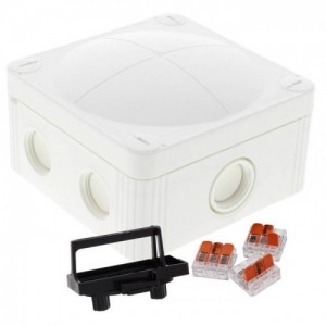 Wiska 10109675 COMBI® 407/WW/3221 White Polypropylene Weatherproof Junction Box With 6 Self Sealing Cable Inlets & 3 x 221-413 Wago Lever Connectors IP66/IP67 690V L:95mm | W:95mm | D:60mm