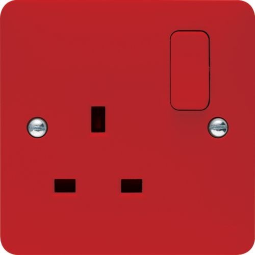 Hager WMSS81RR Sollysta Red Moulded 1 Gang Double Pole Switched Socket 13A