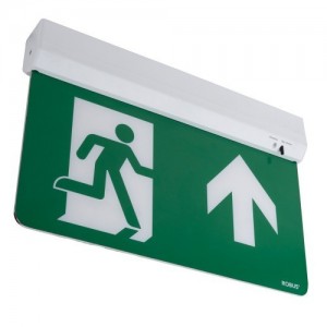 Robus RSS1P5-01 Swiss White LED Maintained Blade Style Emergency Exit Sign With Daylight White LEDs & Running Man / Up Arrow Legends IP20 1.4W 240V