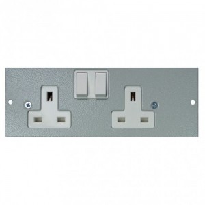 Tass STO290/LH Galvanised Steel Left Hand 2 Gang 13A Switchsocket Plate For 4 Compartment Floor Boxes Length 185mm | Width: 68mm