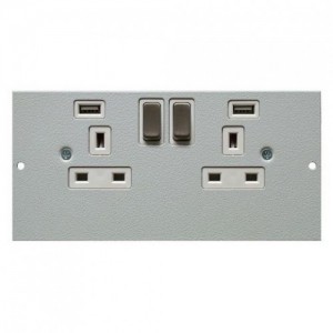 Tass STO291/USB Galvanised 2 Gang 13A Switchsocket Plate With USB Charging Outlets For 3 Compartment Floor Boxes Length 185mm | Width: 89mm