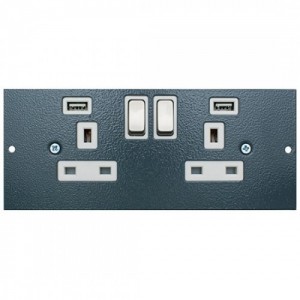 Tass STO300/USB Dark Grey Galvanised Steel 2 Gang 13A Switchsocket Plate With USB Charging Outlets For TFB3S Floor Boxes Length 185mm | Width: 76mm