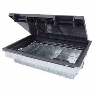 Tass TFB3/76 Galvanised Steel 3 Compartment Floor Compact Unpopulated Floor Box With Polycarbonate Frame + Lid & 20 + 25mm Knockouts - Floor Cut-Out