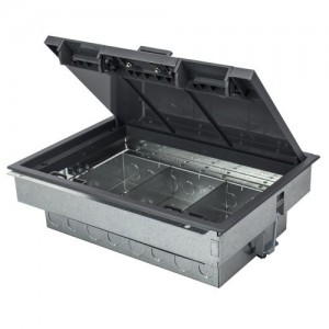 Tass TFB3/90  Galvanised Steel 3 Compartment Floor Compact Unpopulated Floor Box With Polycarbonate Frame + Lid & 20 + 25mm Knockouts - Floor Cut-Out
