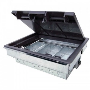 Tass TFB3S Galvanised Steel 3 Compartment Floor Compact Unpopulated Floor Box With Polycarbonate Frame + Lid & 20 + 25mm Knockouts - Floor Cut-Out