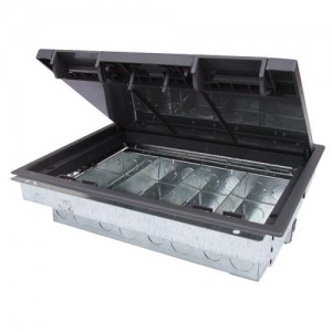Tass TFB4/76 Galvanised Steel 4 Compartment Floor Compact Unpopulated Floor Box With Polycarbonate Frame + Lid & 20 + 25mm Knockouts - Floor Cut-Out
