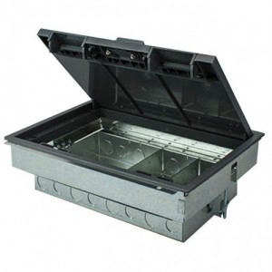 Tass TFB4/90 Galvanised Steel 4 Compartment Floor Compact Unpopulated Floor Box With Polycarbonate Frame + Lid & 20 + 25mm Knockouts - Floor Cut-Out