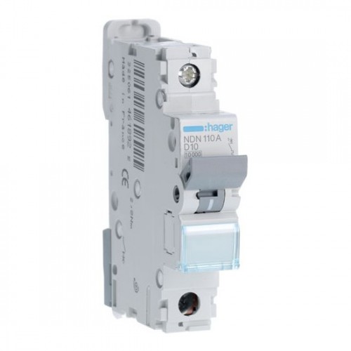 Hager NDN110A 1 Module Single Pole Type D Miniature Circuit Breaker MCB For Commercial Installations 10A 10kA