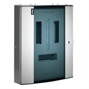 Hager JK106BG Invicta3 White Metal 6 Way Three Phase TPN Distribution Board With Glazed Door - Requires Incomer 125A