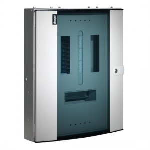 Hager JK112BG Invicta3 White Metal 12 Way Three Phase TPN Distribution Board With Glazed Door - Requires Incomer 125A