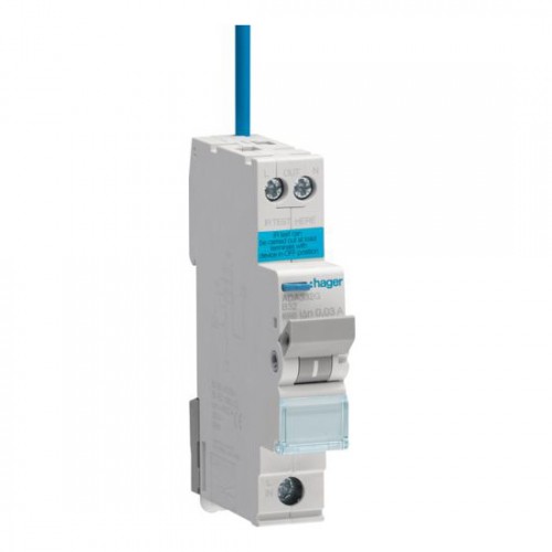 Hager ADA332G 1 Module Single Pole B Curve Type A Reduced Height RCBO For Residential Installations 32A 6kA 30mA
