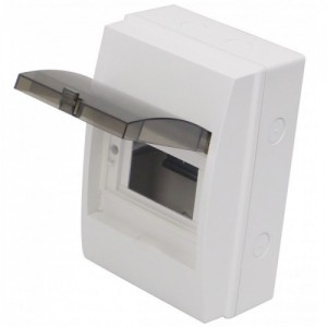 Europa Components ECW6 White ABS 6 Module Insulated DIN-Rail Distribution Enclosure With Smoked Polycarbonate Lid IP65