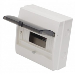 Europa Components ECW8 White ABS 8 Module Insulated DIN-Rail Distribution Enclosure With Smoked Polycarbonate Lid IP65