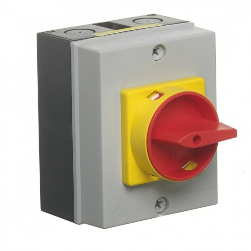Europa Components LB324P Grey Polycarbonate 4 Pole Enclosed AC-21 Rotary Isolator IP65 32A Height: 125mm | Width: 100mm | Depth: 74mm
