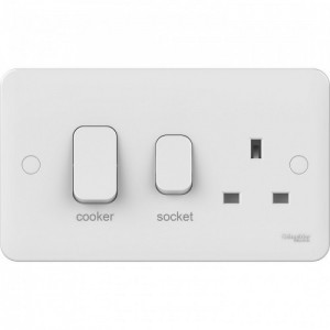 Schneider Electric GGBL4001 Lisse White Moulded Double Pole Cooker Control Unit With Main Isolation Switch, 13A Switchsocket & Neons 45A