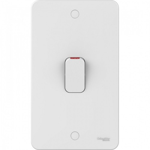 Schneider Electric GGBL4021 White Moulded DP Control Switch With Neon On Large 2 Gang Vertical Plate 50A
