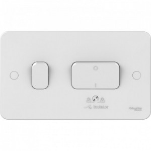 Schneider Electric GGBL10131L Lisse White Moulded 10A Triple Pole Isolator Switch & 1 Gang 2 Way 10Ax Plateswitch On 2 Gang Plate