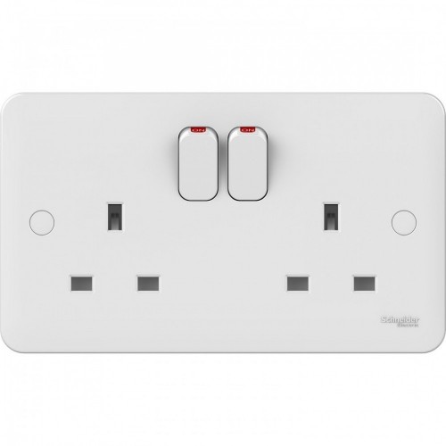 Schneider Electric GGBL3020D Lisse White Moulded 2 Gang Double Pole Switched Socket 13A