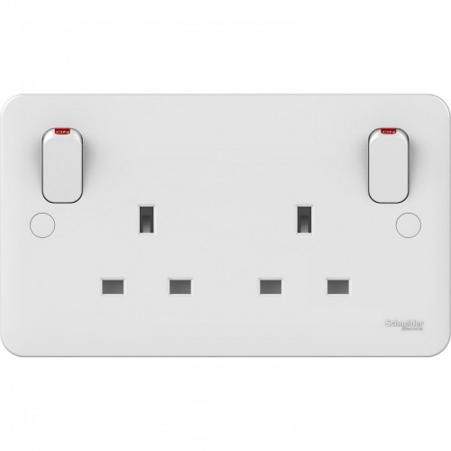 Schneider Electric GGBL3030 Lisse White Moulded 2 Gang Double Pole Switched Socket With Outboard Rockers 13A