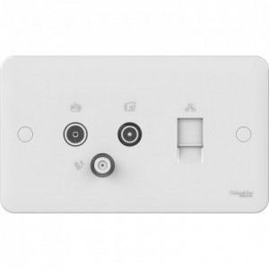 Schneider Electric GGBL7081456 Lisse White Moulded Triplexer Co-Axial TV, FM/DAB + F Type Satellite Outlet & Single RJ45 Cat6 Socket