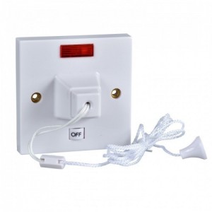 Schneider Electric GSWPULL50N White T2-Rated 1 Way Double Pole Isolating Ceiling Switch With Neon 50A