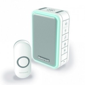 Honeywell DC315N Series 3 White 6 Tune Wireless Portable Door Chime Kit With Halo Light , Sleep Mode & Pre-Linked White Wireless Bell Push