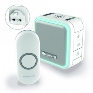Honeywell DC515NBS Series 5 White 9 Tune Wireless Plug-In Door Chime Kit With Halo Light , Sleep Mode & Pre-Linked White Wireless Bell Push