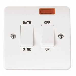 Click CMA024 Mode White Moulded Double Pole Dual Sink / Bath Switch With Neon 20A