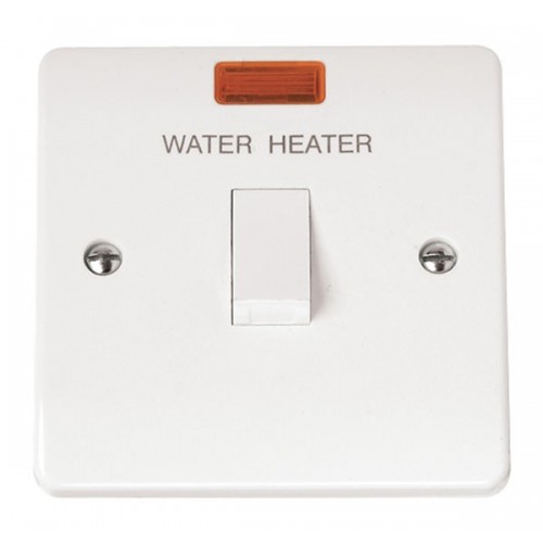 Click CMA046 Mode White Moulded DP Control Switch With Neon & Base Flex Outlet Marked WATER HEATER 20A
