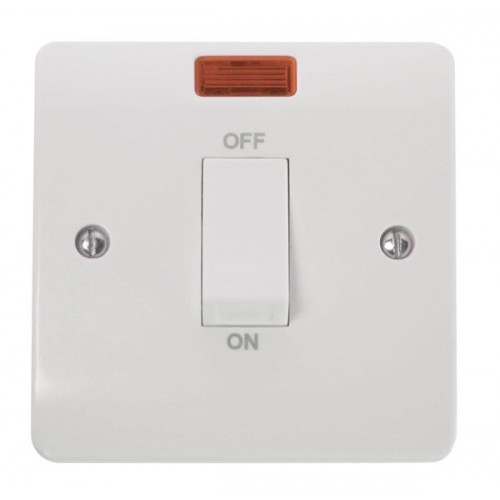 Click CMA501 Mode White Moulded DP Control Switch With White Rocker With Neon On 1 Gang Plate 45A